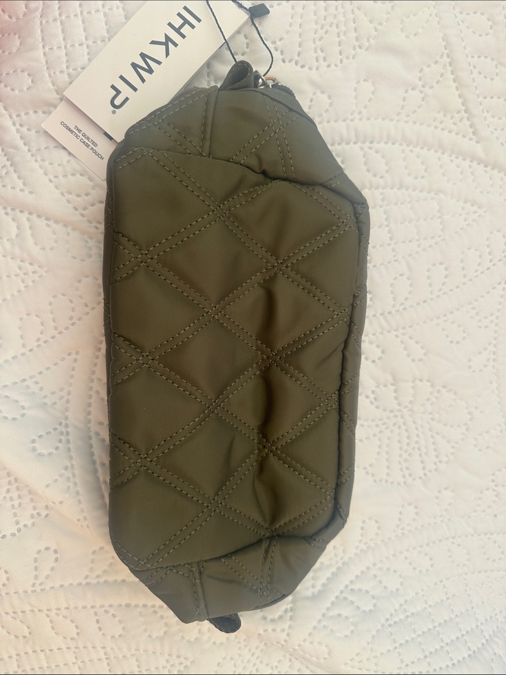Ihkwip Quilted Olive Green cosmetic Pouch nwt